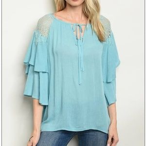 Light Blue Boho Layered Quarter Sleeve Blouse